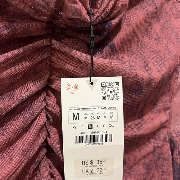 Zara Ruched Long Sleeve Blouse - Deep Burgundy/pink. Sheer - Picture 4 of 4